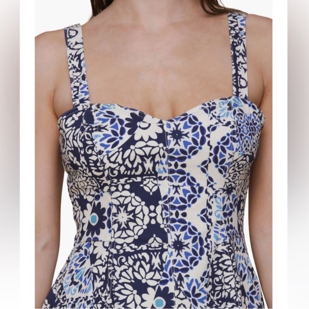 Avec Les Filles Sweetheart Neck Mini Sundress in Blue and White size 8 - Picture 11 of 13